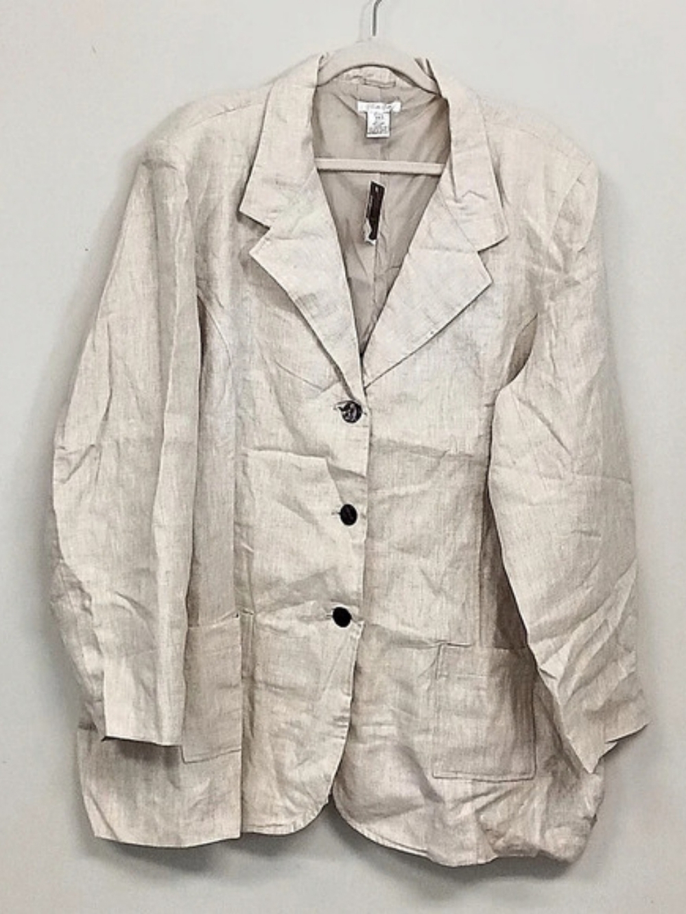 NWT Vintage Gillian Grey 100% Linen Blazer Jacket Women's 26 Minimalist Beige